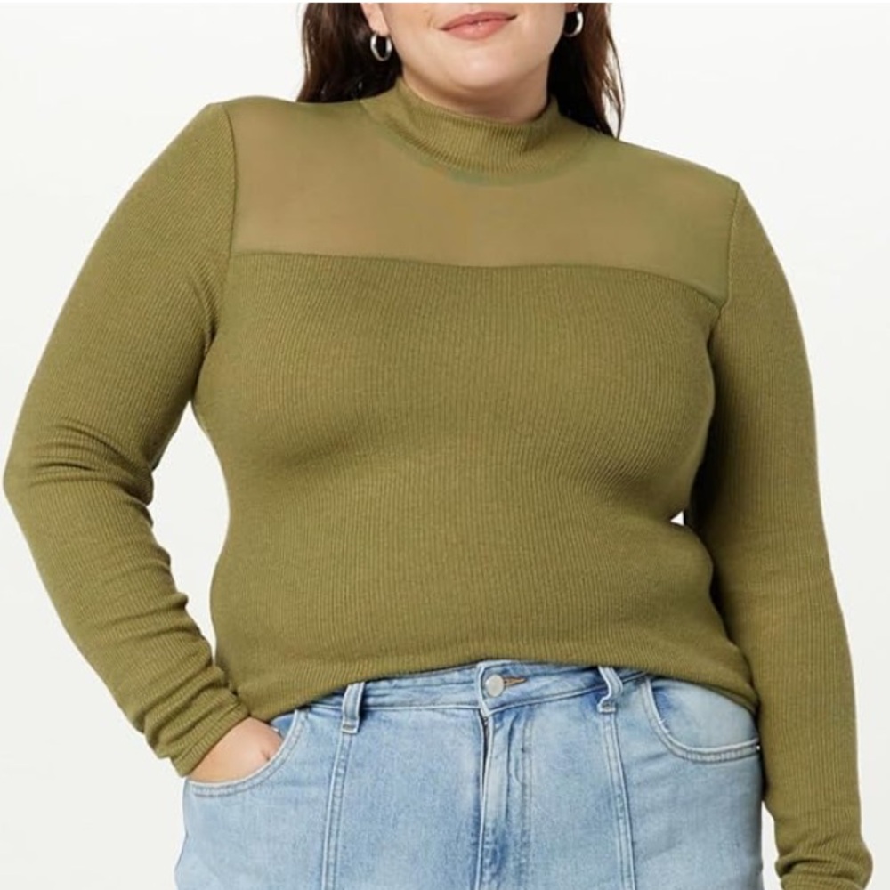 Women’s Plus Size Mock Neck Mesh Long Sleeve Top NWOT